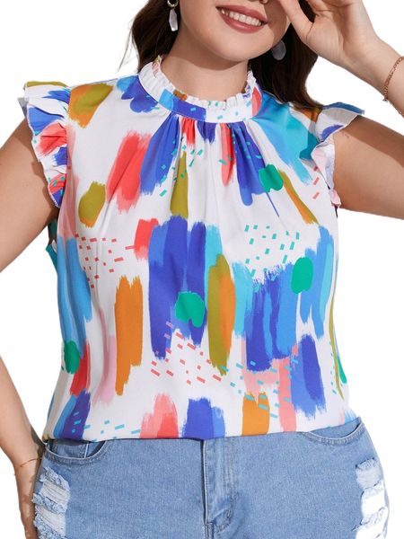 

plus 1 pc mock neck geo print 090x#, Black