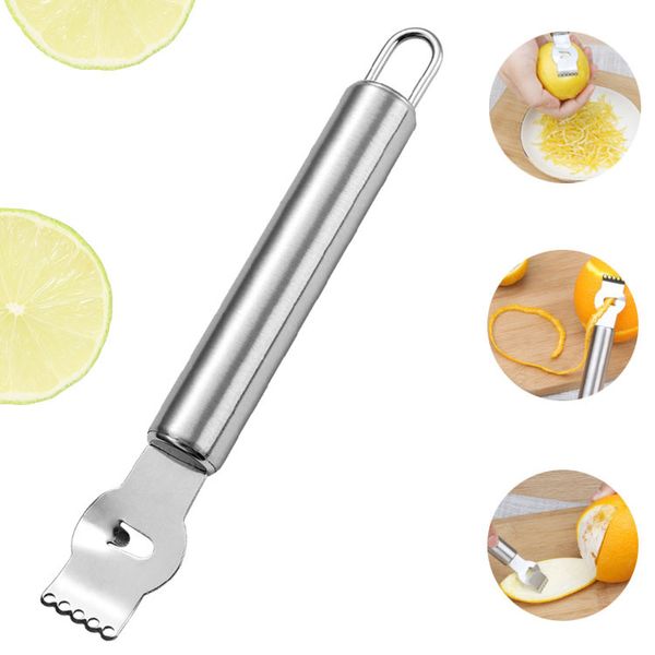 Edelstahl-Zitronenschaber-Reibe mit Kanalmesser und Aufhängeöse, Küchenhelfer, Orangen-Zitronenfrucht-Reibe, Schälmesser