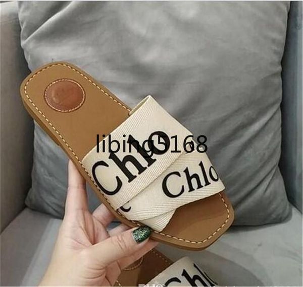 

the latest beach mules flat slippers progettista ladies alphabet fabric outdoor leather sole sandals size 35-42 g63, Black