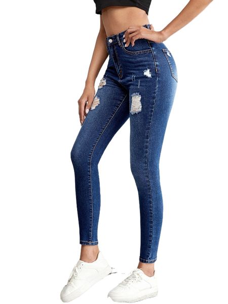 

tall high waist ripped skinny jeans t6li#, Blue
