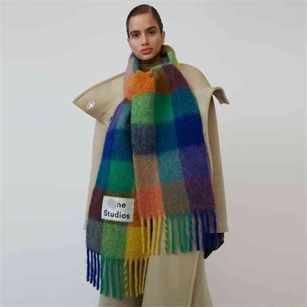 

designer scarf ac same autumn and winter imitation cashmere thick beard easy match with color lattice to keep warm in winter., Blue;gray