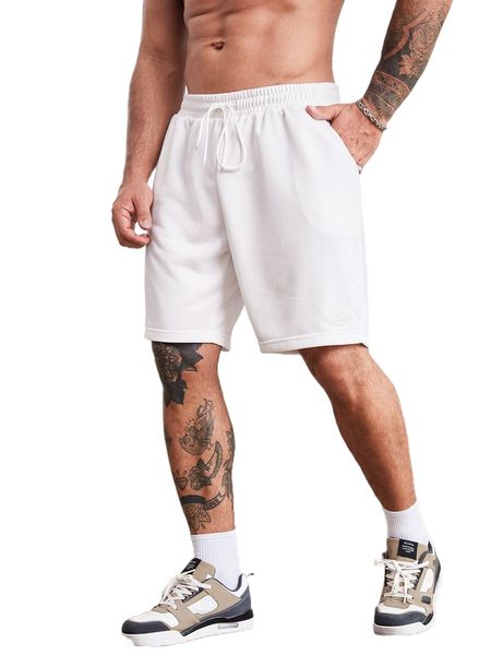 

extended sizes men drawstring waist track shorts v9r7#, White;black