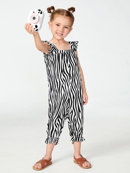 

toddler girls zebra striped ruffle armhole overall jumpsuit she, Blue