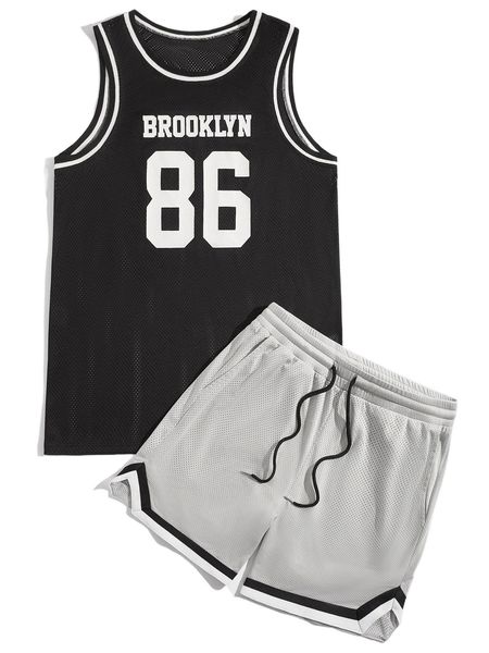 

men letter & number print tank and track shorts set k19s#, Gray