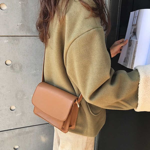 

korean ins bag 2022 new autumn and winter vintage single shoulder messenger versatile small square bag solid color casual women's bag