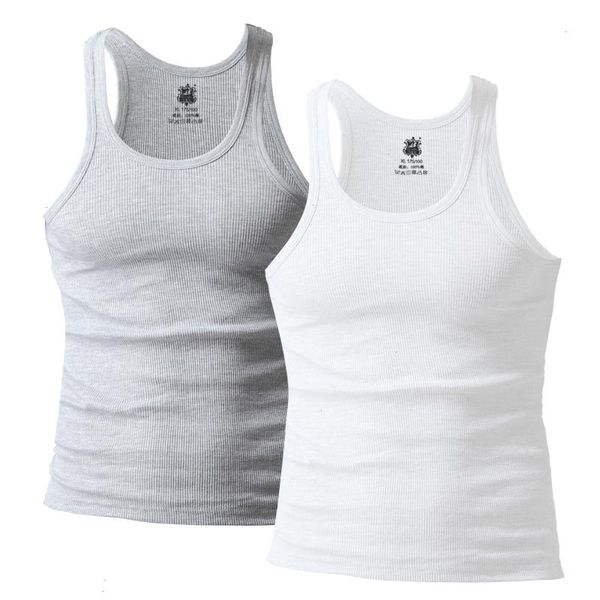 

2 pieces pack men tank cotton breathable jogger vest slim rib undershirt male clothing summer singlets tees, White;black
