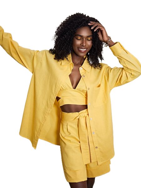 

solid pocket patched button front oversized blouse q6ms#, White