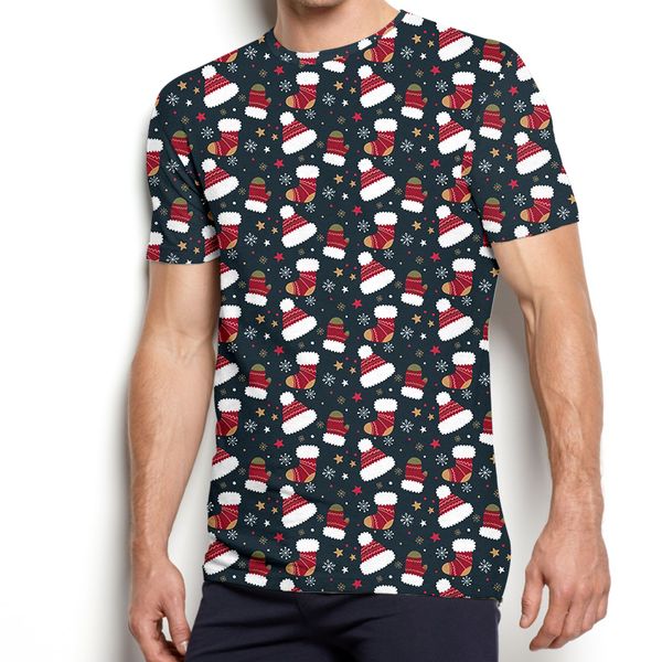 

3d christmas socks printed tshirt mens oneck tshirt summer quality snowflake short sleeve comfortable breathable 5xl 220623, White;black