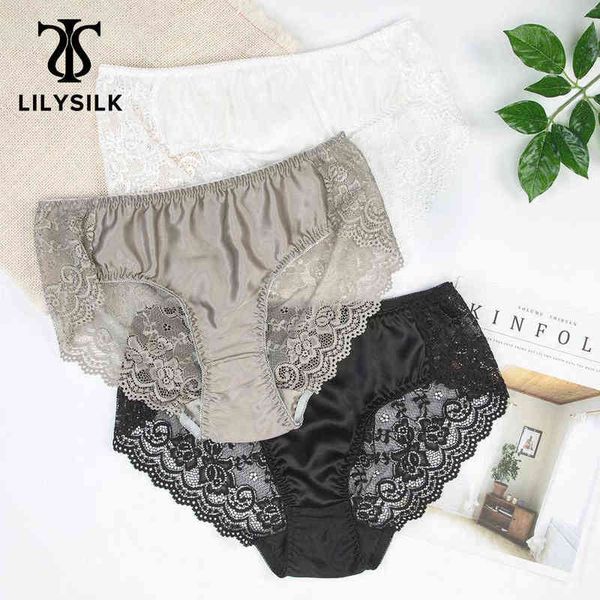 

lilysilk silk panties 100 pure 3 pack soft lace new women t220810, Black;pink