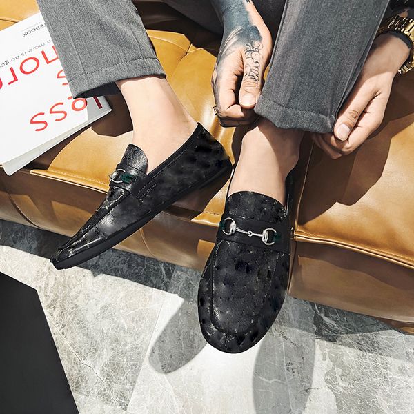 

Loafers Men Shoes Pu Leather Print Color Slip on Round Head Flat Bottom Casual Business Fashion Chaussure Homeme DP297, Black