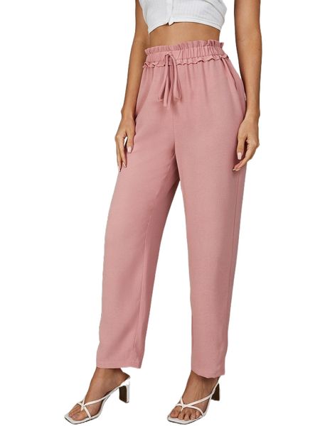 

paperbag waist belted pants 05ph#, Black;white