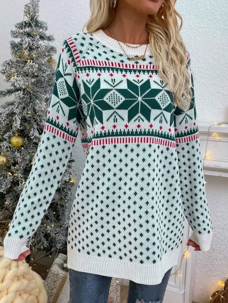 

christmas snowflake pattern raglan sleeve sweater e4pj#, White;black