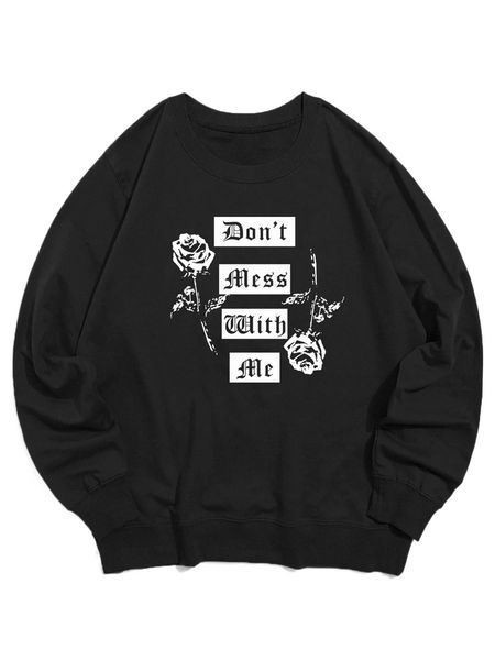 

men floral & slogan graphic sweatshirt j2fh#, Black