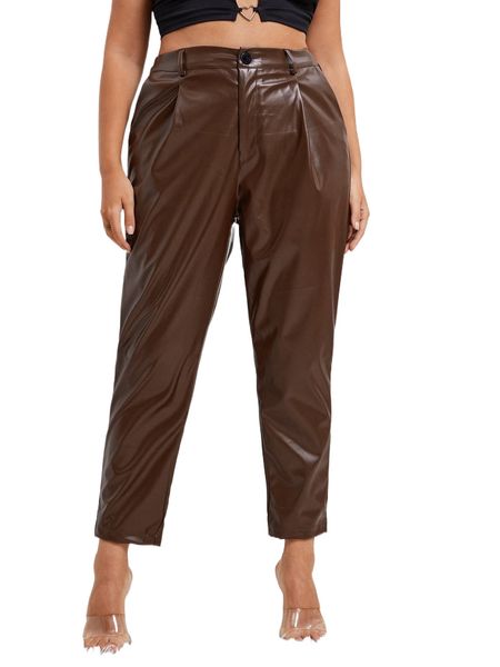 

plus pu leather carrot pants k0fp#, Black