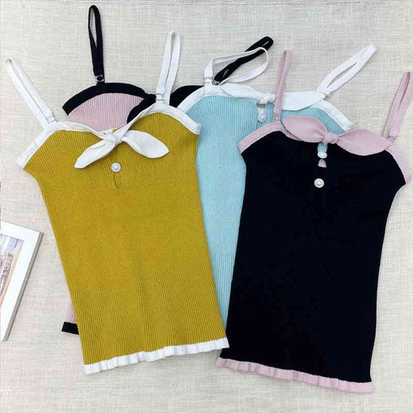 

women's tanks camis small fragrance candy color bow vest spring fashion bottomed shirt slim fit outside wearing suspender, White