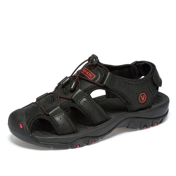 

new big size genuine leather cowhide men sandals summer quality beach slippers casual sneakers outdoor beach shoes #lahxz-73, Black