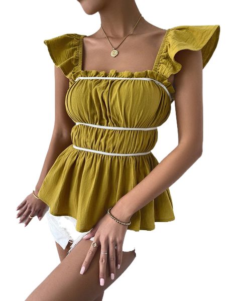 

r.uffle trim titching peplum u1vz#, White