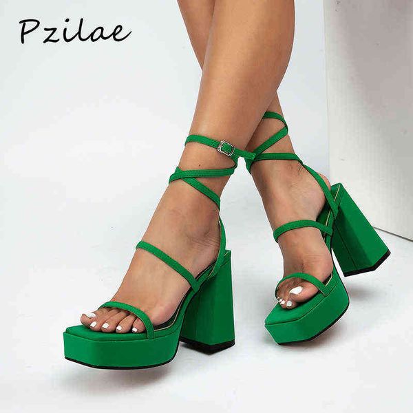 Sandalen Pzilae Chunky Heels 2022 Sommer Frauen Schuhe Plattform Sexy Party Club Pumps Knöchel Schnalle Riemen Plus Größe 42 220704