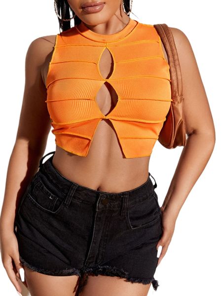 

sxy cut out stitching split hem crop tank n6bf#, White