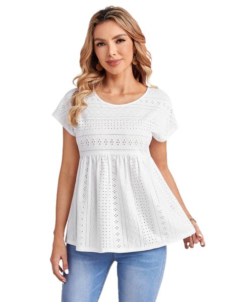 

emery rose dolman sleeve eyelet embroidered peplum tee 64n9#, White