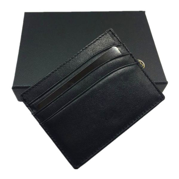 Porta-cartões de couro genuíno preto de alta qualidade pequena carteira de identificação carteira formal de negócios masculina fina porta-cartões carteira bolso para moedas bolsa de bolso fina