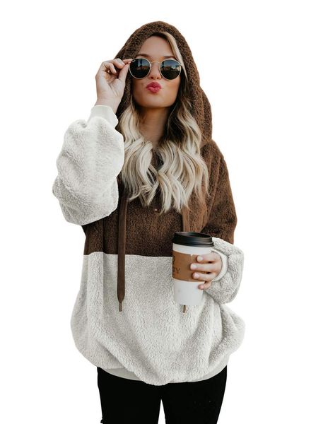 

splicing rope hooded splicing sweatshirt fleece jacket women's hoodies, Black
