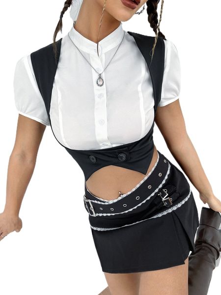 

puff sleeve button front without shirt p63r#, White