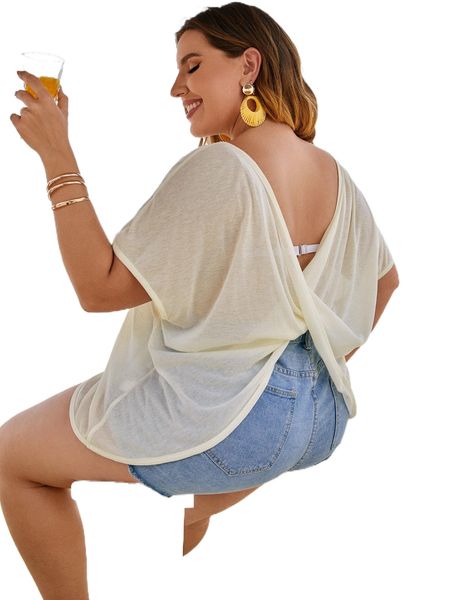 

plus twist back batwing sleeve without bra z1ao#, Black