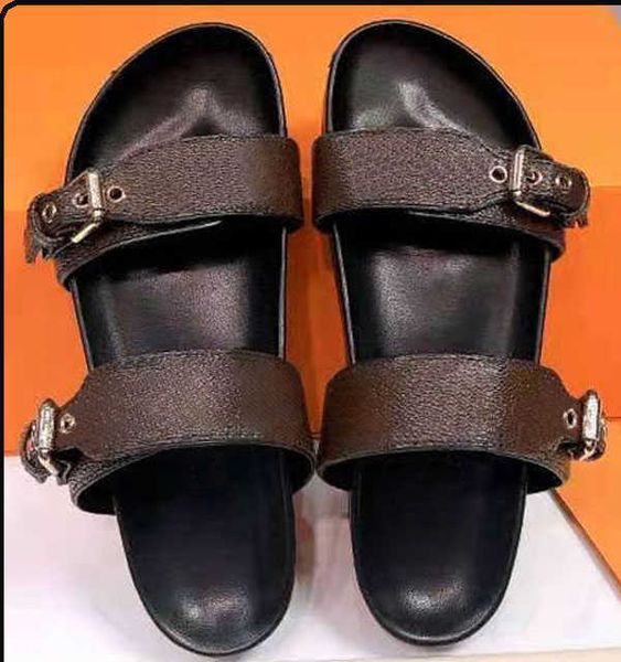 

on slippers bom dia flat mule 1a3r5m cool effortlessly stylish slides 2 straps with adjusted gold buckles women men summer shoes, Black