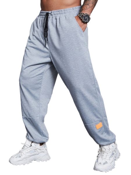 

extended sizes men patched detail slant pocket sweatpants o2ws#, Black