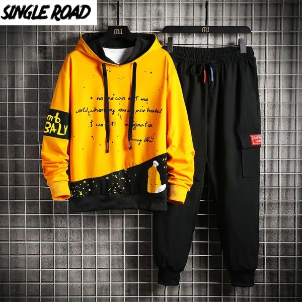 

singleroad mens tracksuit men sets 2020 autumn full tracksuit patchwork yellow hoodie japanese streetwear hip hop sweat suit set lj201125, Gray