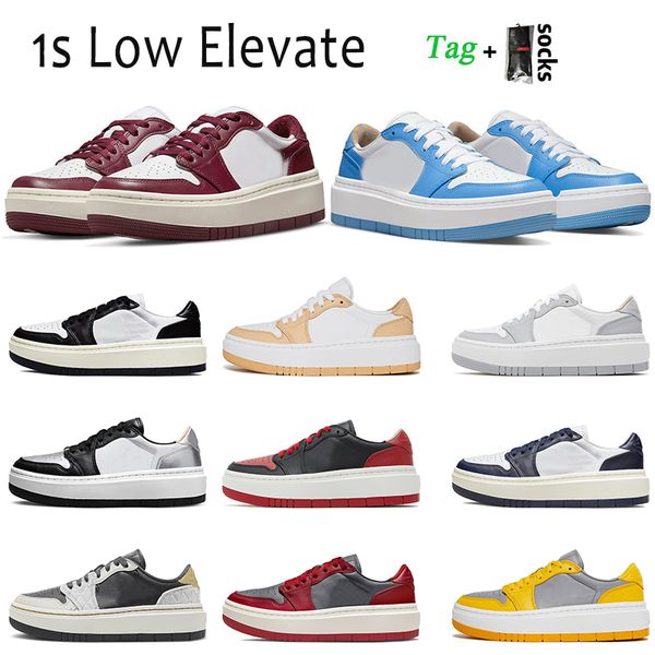 

2023 fashion jumpman 1 1s low elevate casual shoes with socks women mens trainers team red university blue midnight navy black white onyx wo