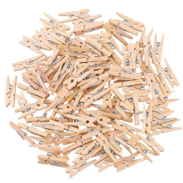 Abbigliamento Armadio Storage 50/100 Pz Mini 25mm Clip in legno naturale Po Molletta da bucato Festa di nozze fai da te Clip Pioli DropClothing