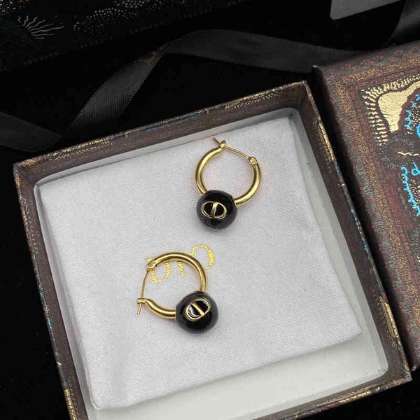 

women's fashion personality trend new brand earrings wholesale family di letters black ball small light luxury, Silver
