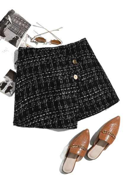 

button front tweed skort i0ob#, White;black