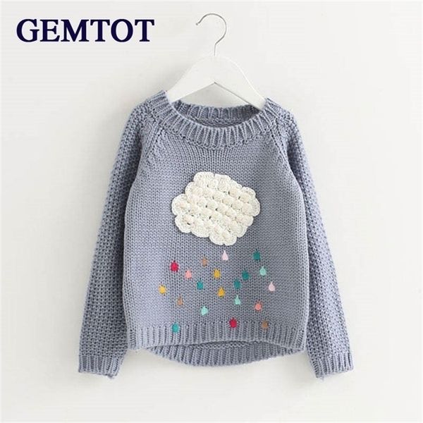 

gemtot spring autumn children 's clothing clouds sweater jackets girls neck long sleeve sweaters raindrops sweaters k1 lj201128, Blue