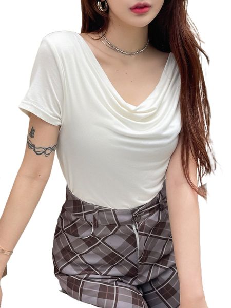 

dazy solid draped front tee 70ow#, White
