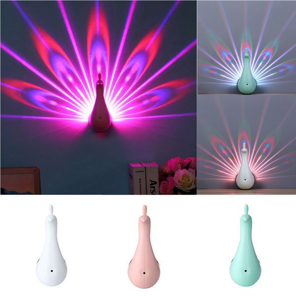 New Peacock USB Night Night Projeção LED LED COLLUME LUZ 3D Charging Wall Magical Fashion Party Decor EUKSA
