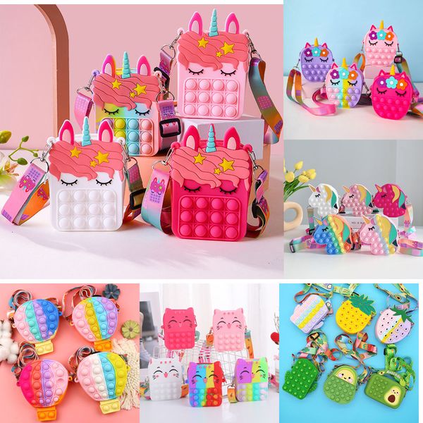 Bolsa de brinquedo POP fofa Brinquedos de inquietação Caricatura Bolsa de bolha Bolsa de ombro transversal Presentes de aniversário para crianças Meninas