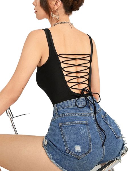 

lace up tank bodysuit 36dq#, White