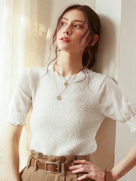 

knit mix textured lettuce trim knit k0sf#, White;black