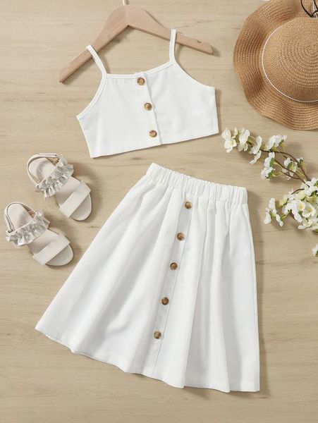 

toddler girls button front cami with skirt she, White