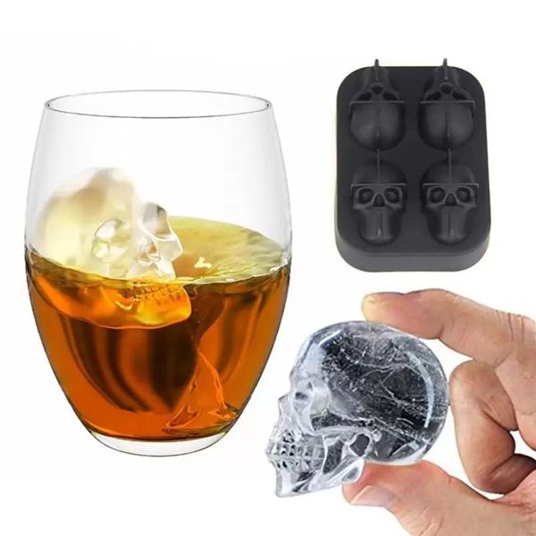 Stampo in silicone Stampo per vassoio per cubetti di ghiaccio con teschio 3D Stampo per ghiaccio fai da te Uso domestico Whisky fresco Utensili da cucina per vino Budino al cioccolato Stampi per crema