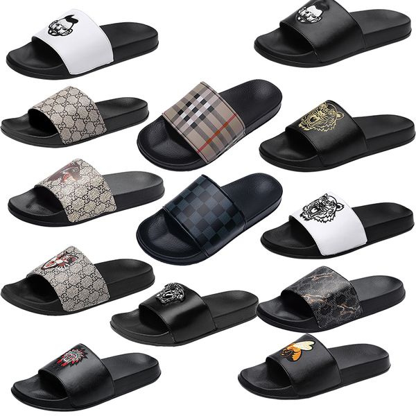 

luxury brand men slides shoes slippers summer sandals beach slide designer flat g grid pattern print avatar flip flops sneakers size 39-46, Black