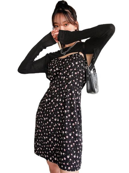 

dazy ditsy floral cami dress & high low shrug p9f2#, White