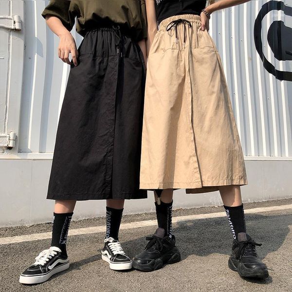Calças femininas Capris Harajuku Saias de perna larga Capri Mulheres da cintura alta Streetwear 2022 Verão Cargo coreano Pantalones Mujer
