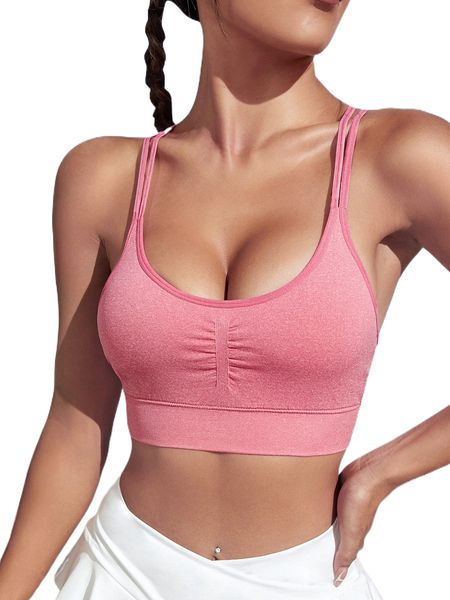 

solid ruched cami sports bra d7ei#, Gray