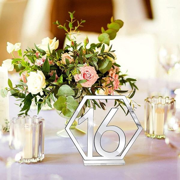 Números de decoração de festa 1-40 assentos cartão acrílico espelho ouro prata hexagon bar de barra de casamento hollow cafe mesa de casamento banquet de banquete