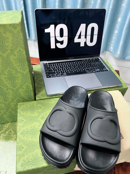 

women slide sandal with interlocking g mens platform slipper rubber tpu slides thick bottom vintage shoes summer beach flip flops, Black