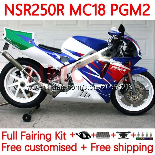 OEM-Motorradkarosserien für HONDA NSR250 NSR 250 R MC18 PGM2 MC16 1988-1989 Karosserie 124No.22 MC 16 18 NSR 250R NSR250R 88 89 NSR250RR 1988 1989 Verkleidungsset weiß blau